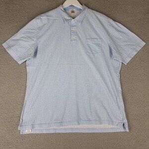 Peter Millar Polo Shirt Adult XL Blue White Gingham Plaid Golf Pima Preppy Men's
